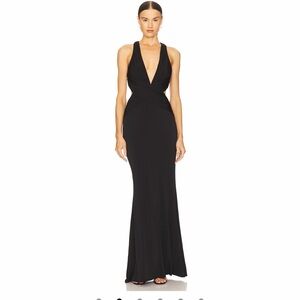 Katie May Black Backless Plunging Halter Gown